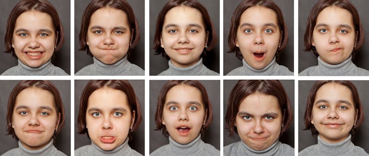 Girl makes different faces