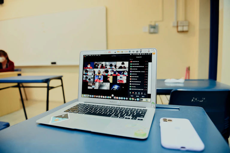 Laptop on table.