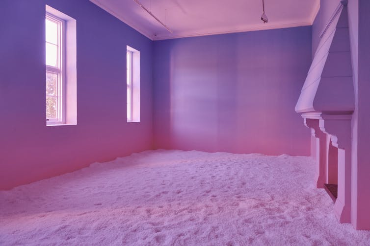 A room washed in pink.