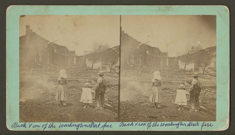 The Goodridge Brothers, Backview of the Washington Street fire,