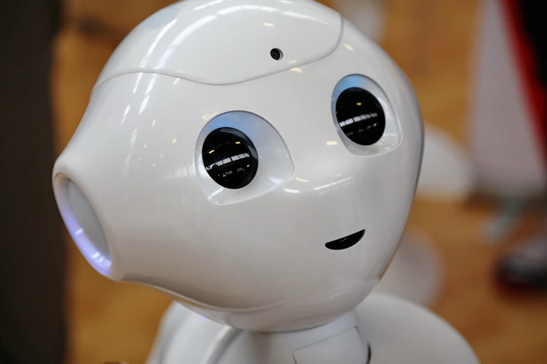 The smiling face of a robot.