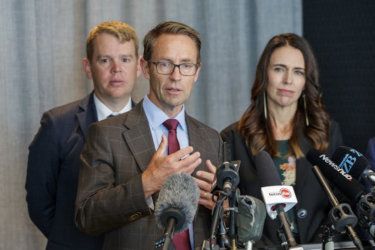 Chris Hipkins, Ashley Bloomfield Jacinda Ardern