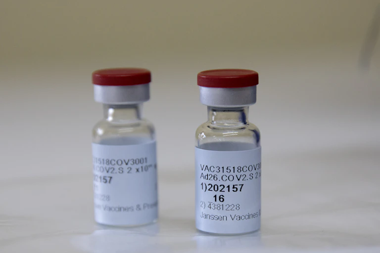 Two vials of the Jonson & Johnson vaccine.