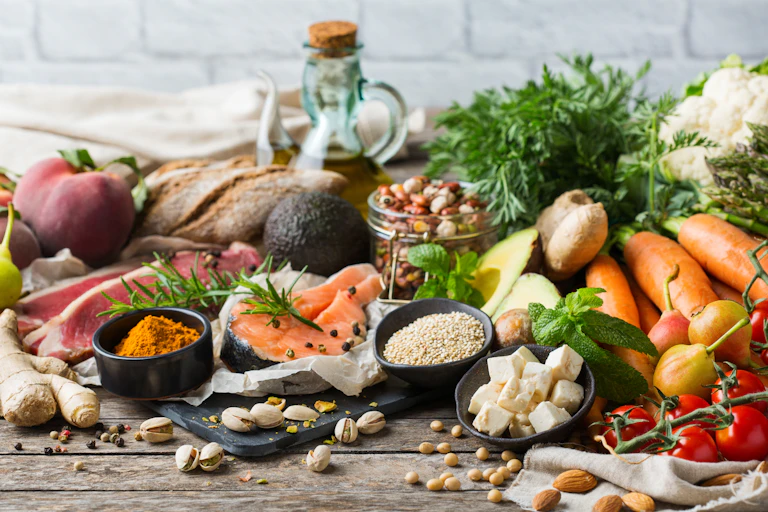 Varios productos propios de la dieta mediterránea.