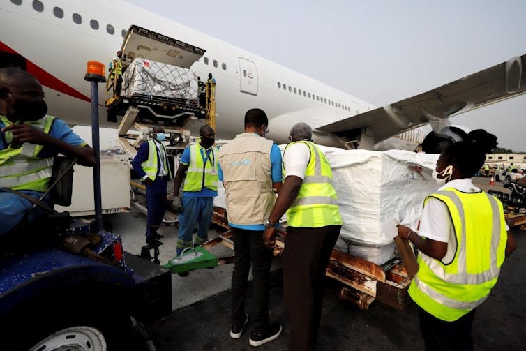 Ghana's first shipment of COVID vaccine gets of plane