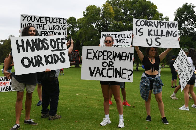 An anti-vaccination rally in Melbourne.