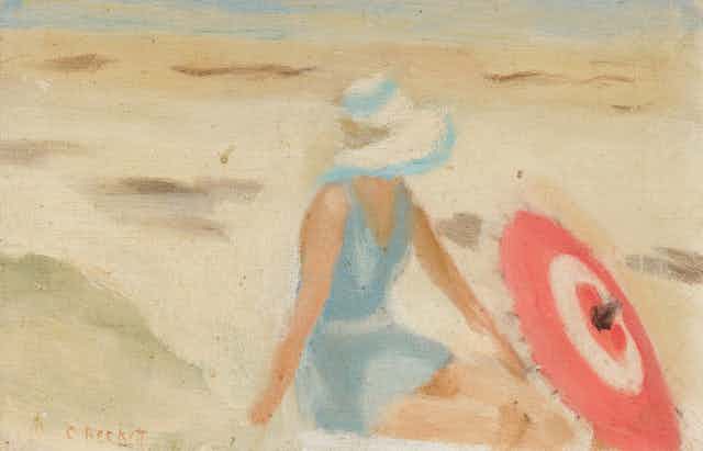 painting of woman on beach