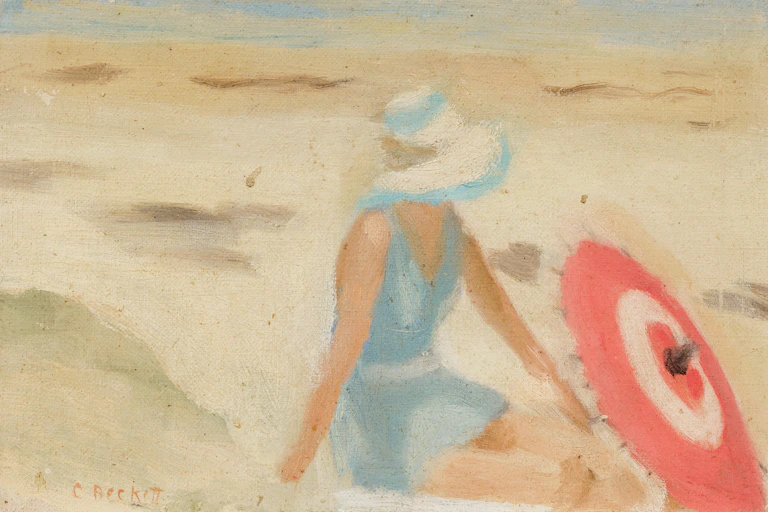 painting of woman on beach