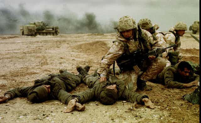  Infantry Soldiers of the British 4th Armoured Brigade in combat in Iraq, February 1991.