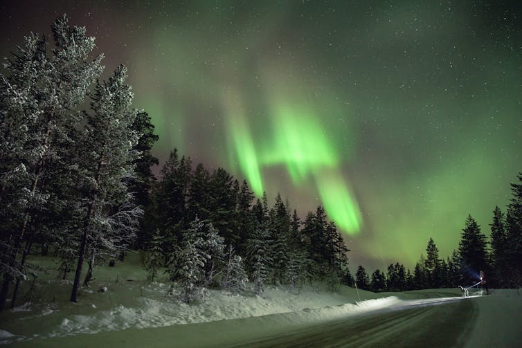 Sheets of green light in a Finnish night sky.