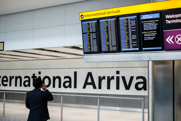 International arrivals area at Heathrow Airport.