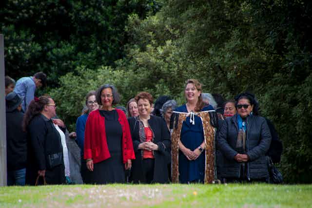 Group of people at a Māori welcome or powhiri