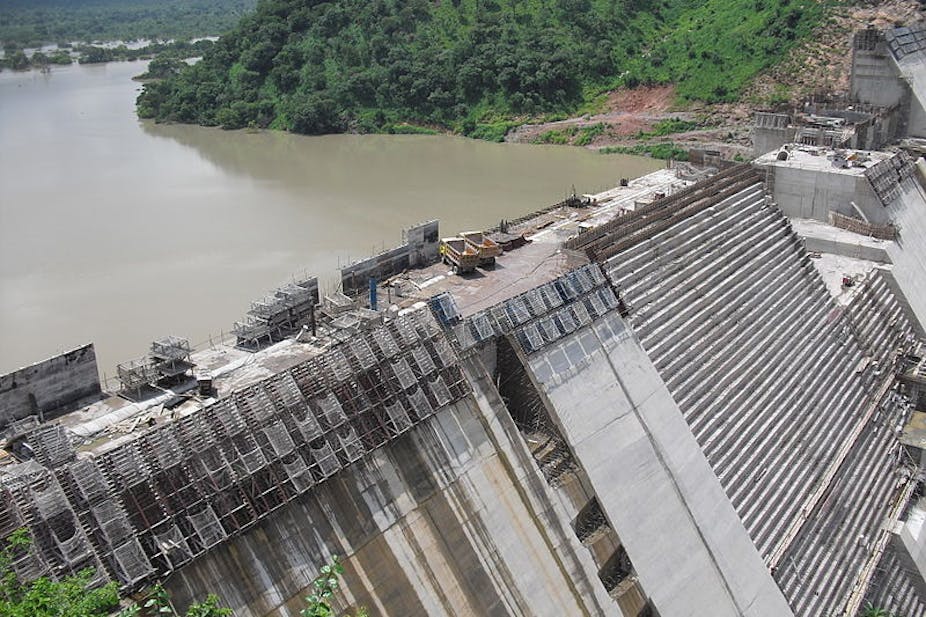 View from above of dam wall under construction
