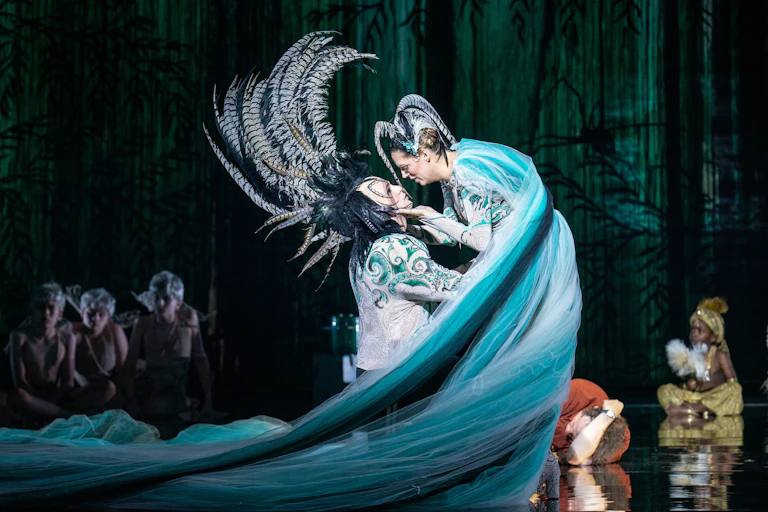 Production image: two characters embrace