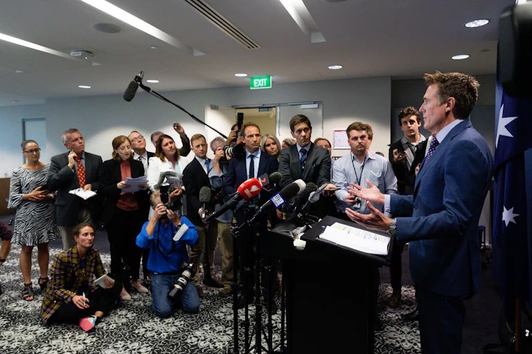 Christian Porter appears before a Perth press conference