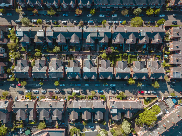 Aerial shot of English houses