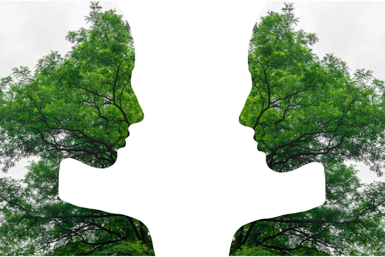 Two faces in sillhouette.