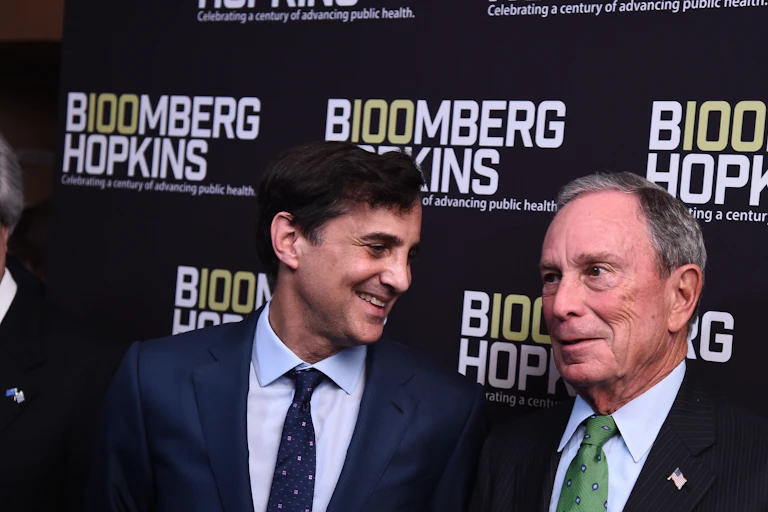 Johns Hopkins University President Ronald J. Daniels, left, and Michael Bloomberg