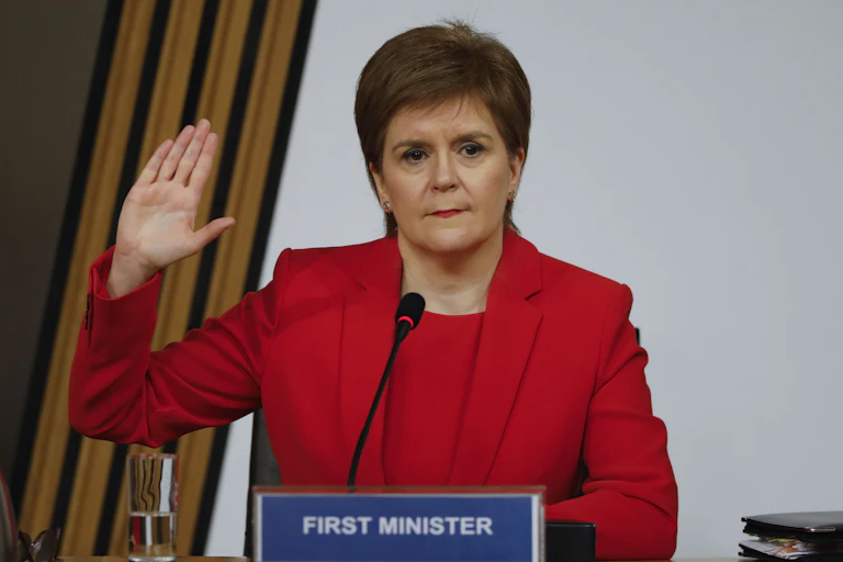 Nicola Sturgeon swearing her oath at the parliamentary inquiry into the Scottish government's botched handling of complaints a