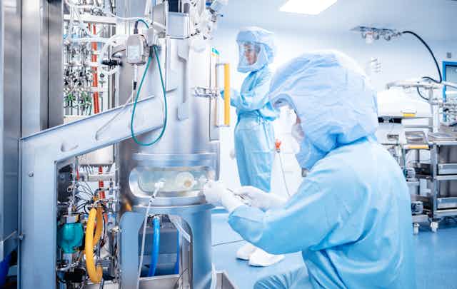 Vaccine developers working at a BioNTech facility.
