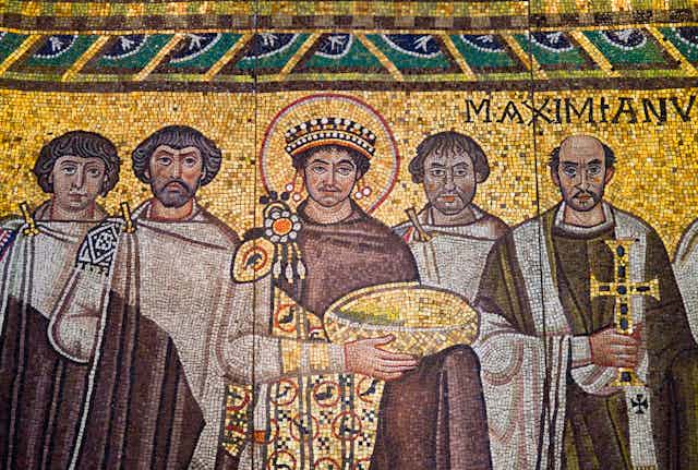 A Byzantine mosaic of Emperor Justinian.