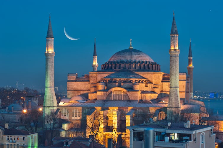A crescent moon above the Hagia Sofia in Istanbul.