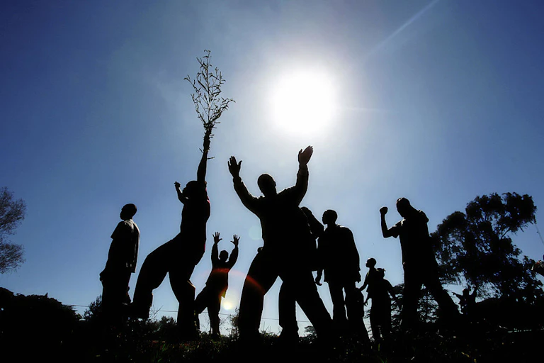 A silhouette of marchers protesting Kenya’s election results.
