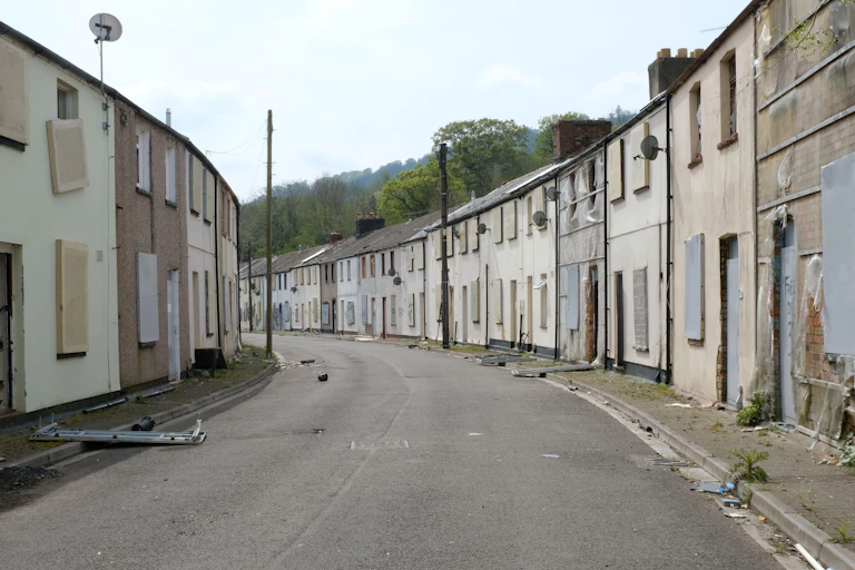 Derelict former mining houses in South Wales