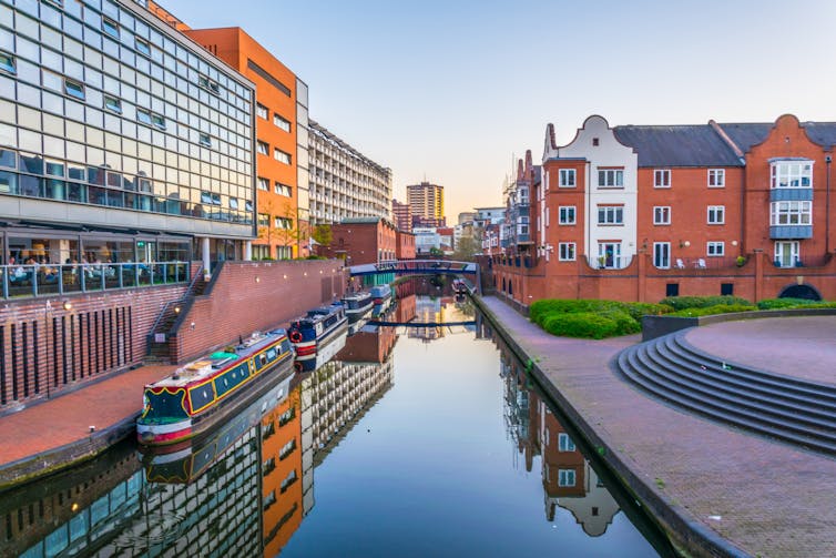 Canal in central Birmingham, England.