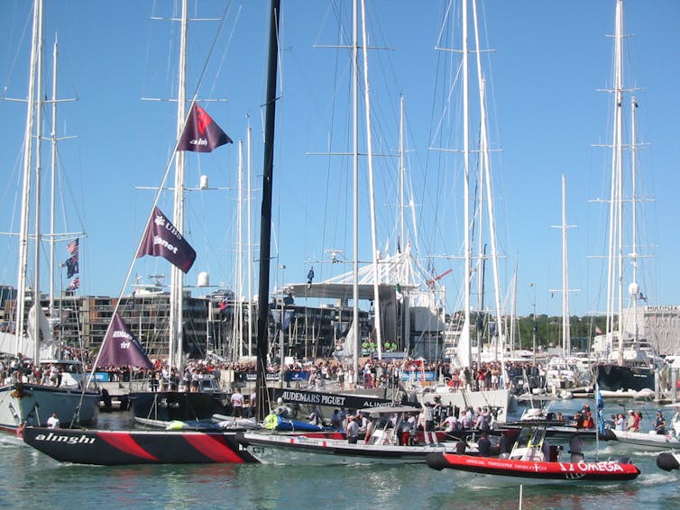 Yachts and crowds in the Auckland harbour waterfront
