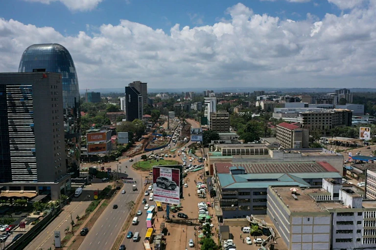 View of city roads and buildings from a high viewpoint