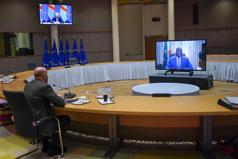 Vidéoconférence entre Charles Michel et Félix Tshisekedi
