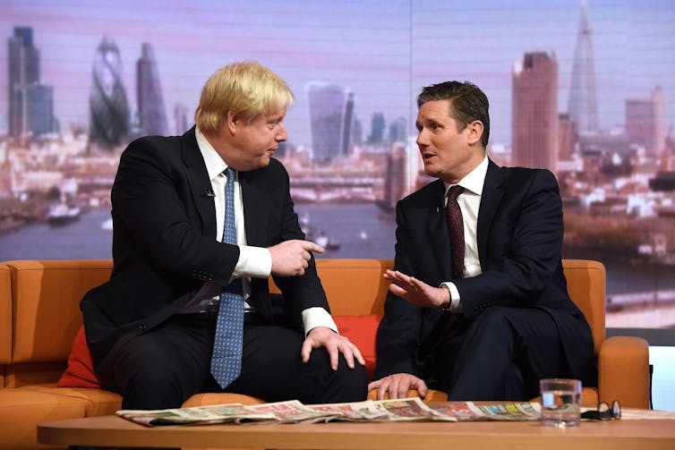 Boris Johnson and Keir Starmer appear together on a BBC show in 2016.