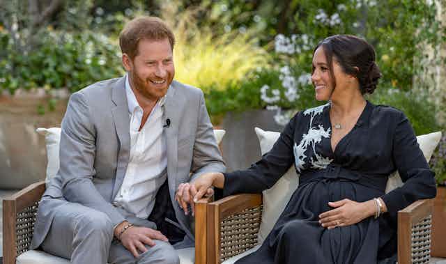 Still of Harry and Meghan's Oprah interview.