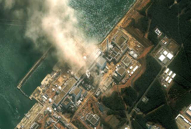 Satellite image of smoke rising from the Fukushima Daiichi plant.
