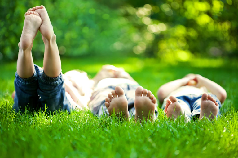 People relaxing on grass in a park