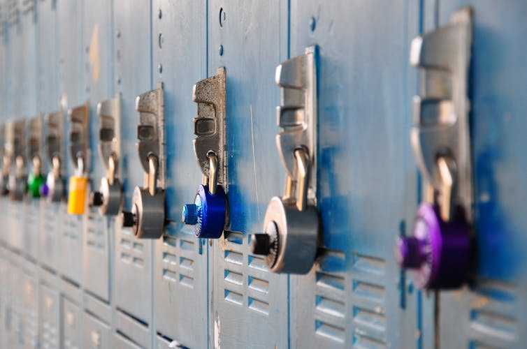 Close up of school lockers.