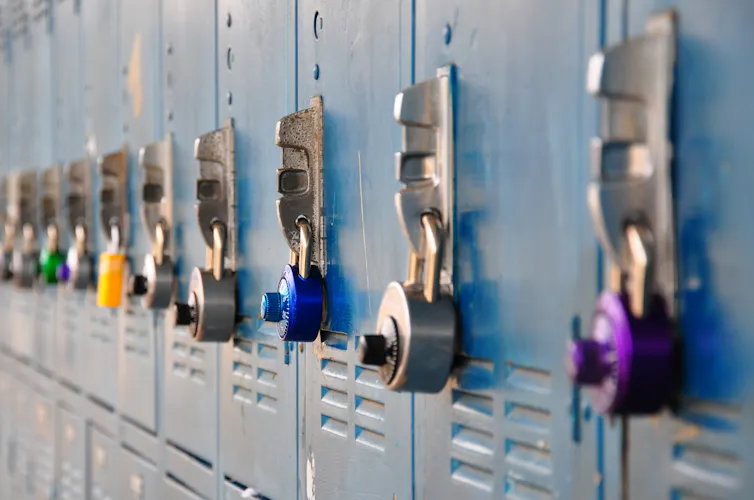 Close up of school lockers.