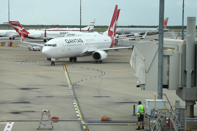 A QANTAS airplane at an airport