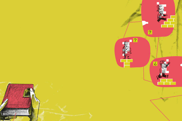 Ilustración que muestra un libro como un mando de control de pantallas