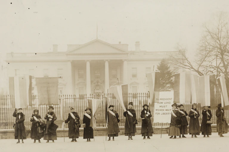 Women protest outside the White House
