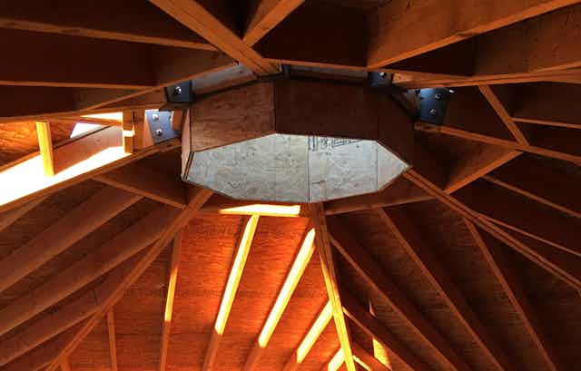 Ceiling under construction in octagonal home