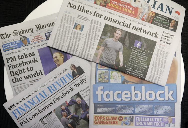 A collection of newspaper front pages about Facebook's Australia showdown.