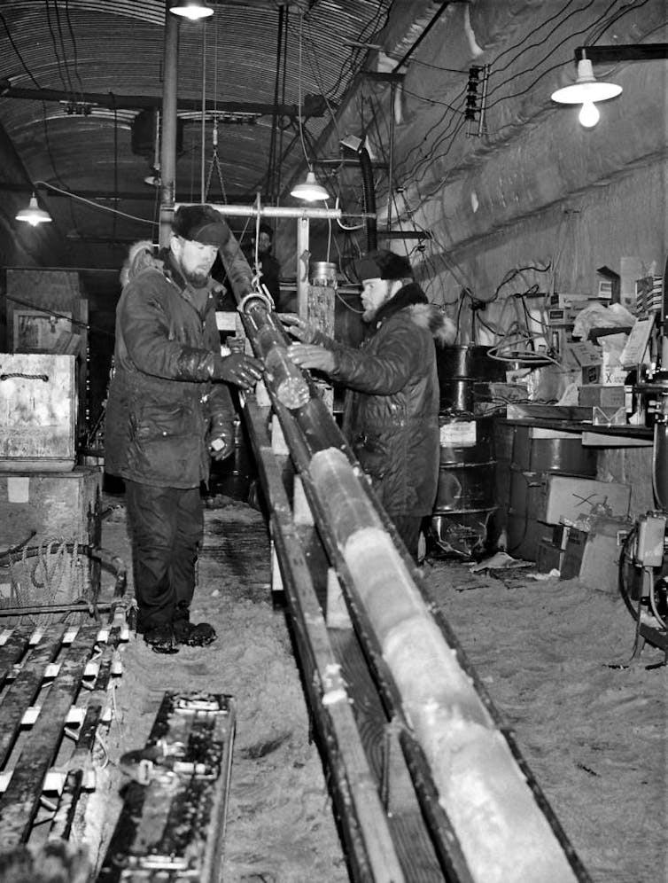 Two men with the ice core