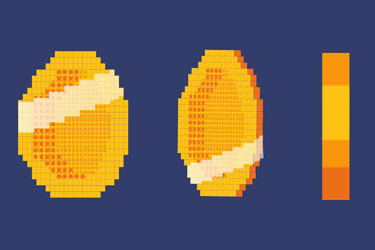 An array of pixelated coins.