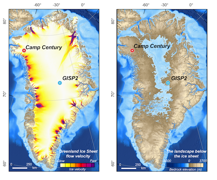 Maps of Greenland Ice Sheet speed and bedrock elevation
