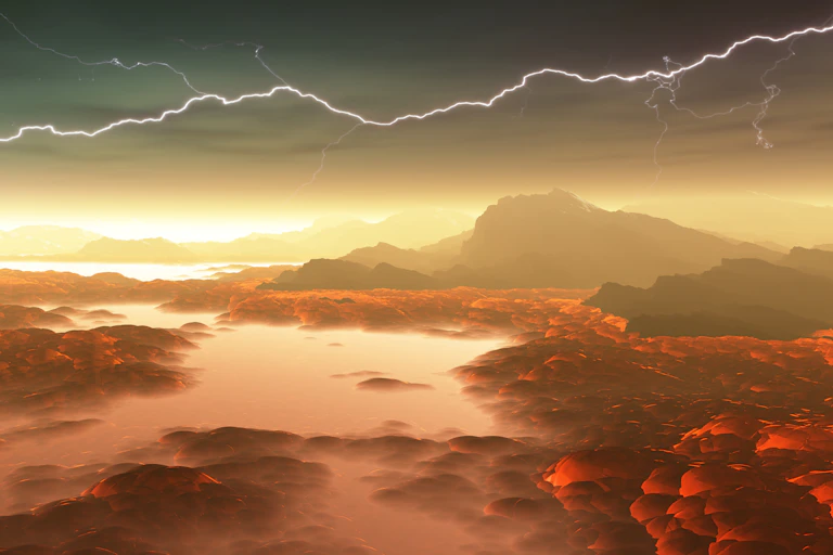 An artist's impression of the hostile atmosphere of Venus.