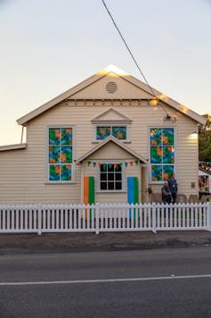 A joyously decorated hall.