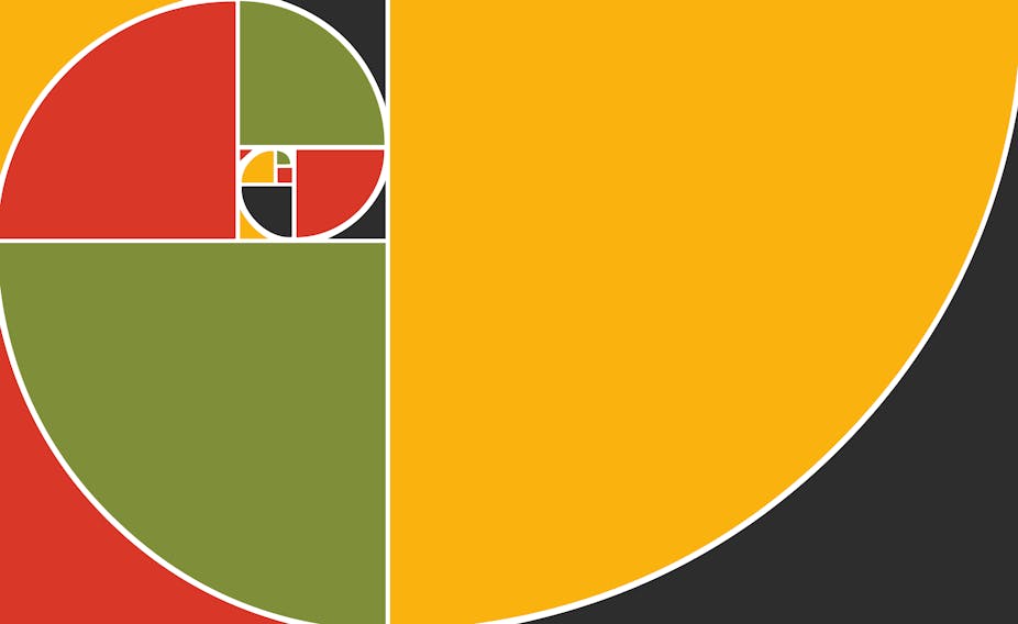 A golden spiral shaded with Pan-African colors.