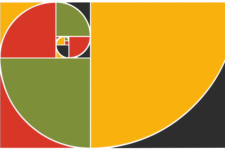 A golden spiral shaded with Pan-African colors.